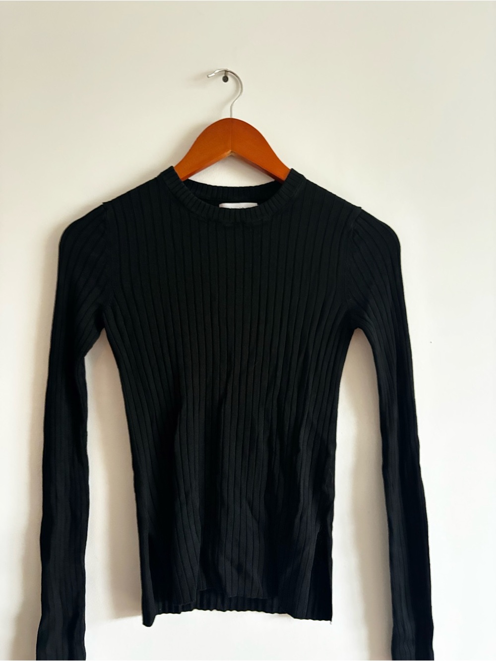 Classic Black Ribbed Crewneck Sweater - Women's